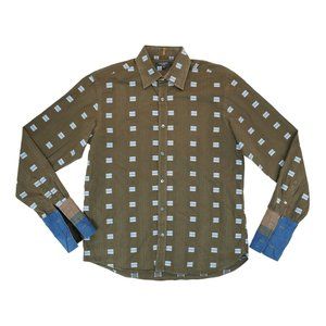 Ted Baker Mens Long Sleeve Double Cuff Square Dress‎ Shirt Size 4 (Large) Brown